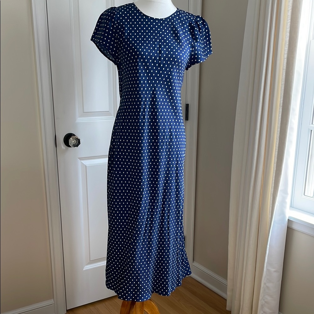 NWOT J Crew Gwyneth Polka Dot Slip Dress - Blue and White - Size 10